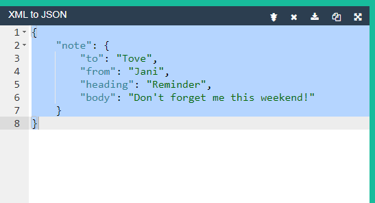 xml to json example